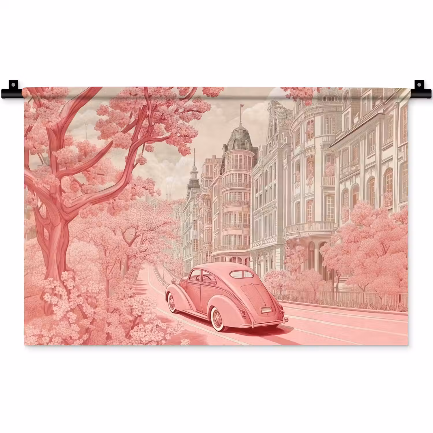 City - Car - Pink Wandkleed katoen klein -zz3d