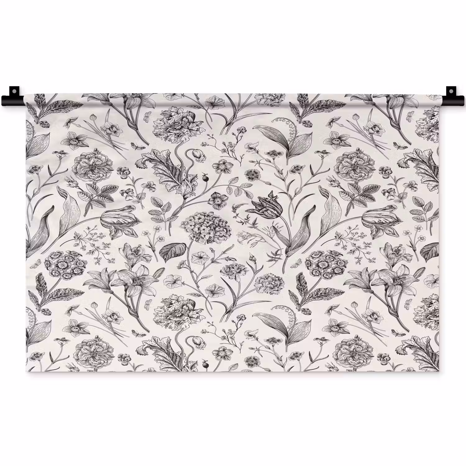 Classic - Black - White - Floral Wandkleed katoen klein 269 -zz3d