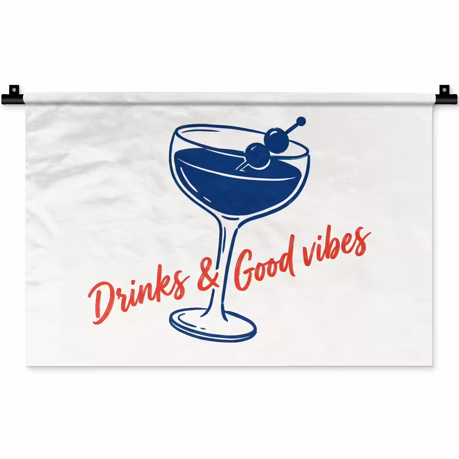 Cocktail - Glas - Illustratie - Blauw - Wit Wandkleed katoen klein -zz3d