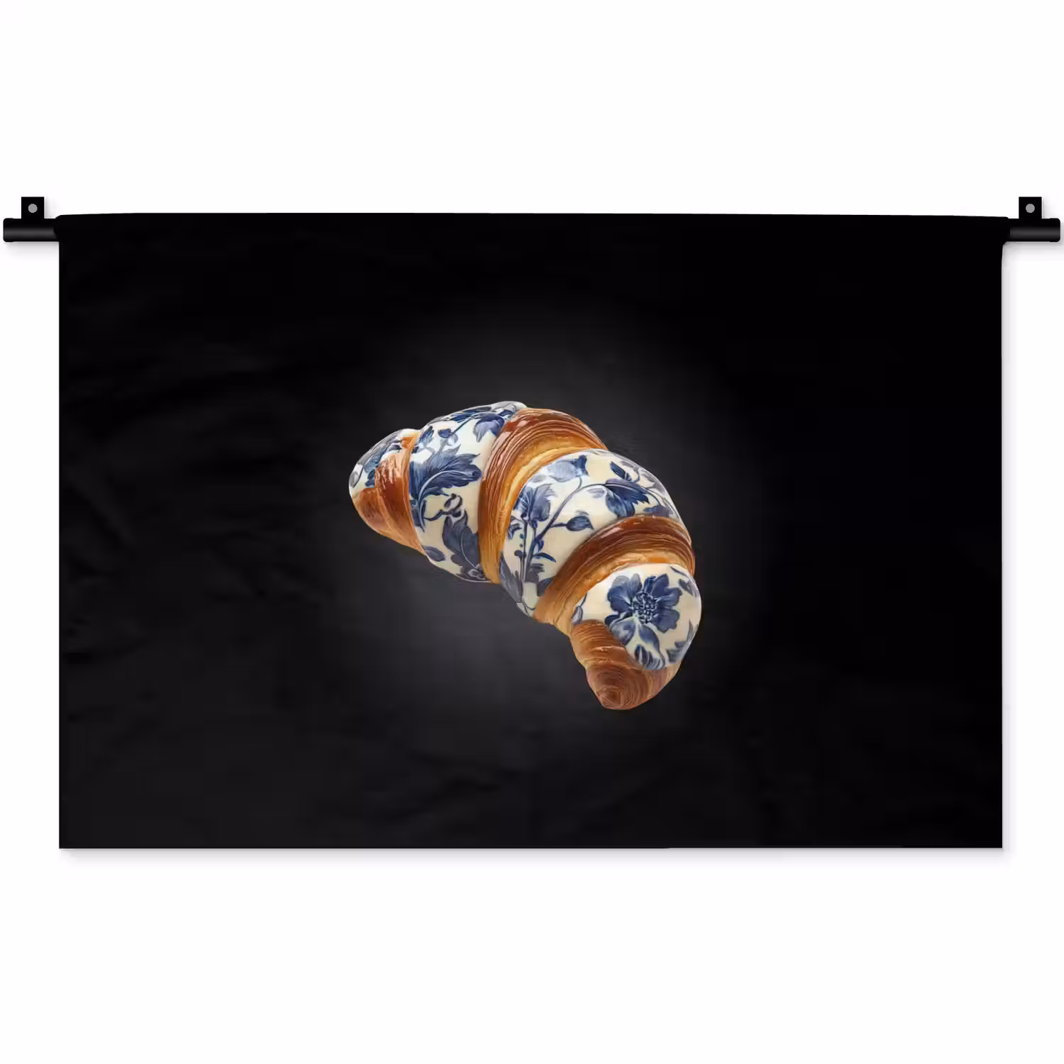 Croissant - Bloemenpatroon - Delftsblauw Wandkleed katoen klein -zz3d