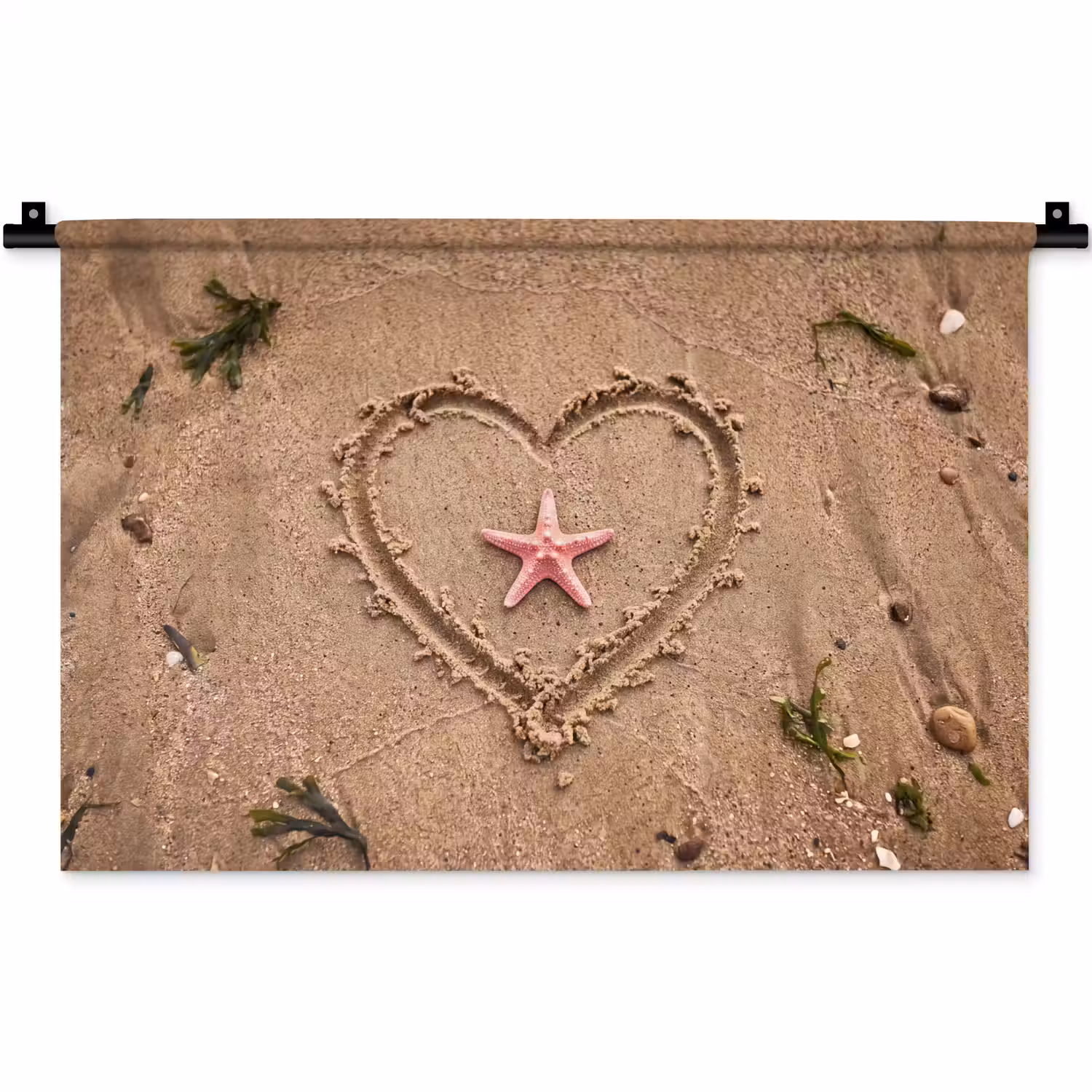 Dieren - Hart - Strand - Zand - Roze Wandkleed katoen klein -zz3d