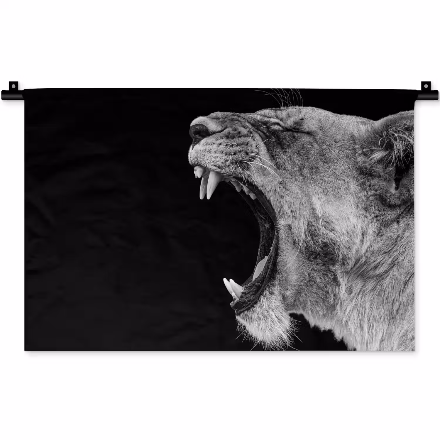 Dieren - Leeuw - Zwart - Wit - Portret Wandkleed katoen klein -zz3d
