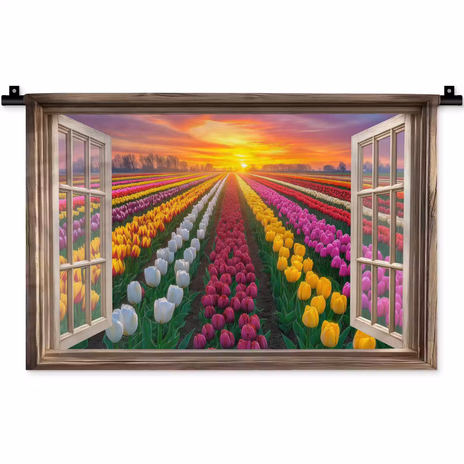 Doorkijk - Bloemen - Tulpen - Kleurrijk - Zonsondergang Wandkleed katoen klein -zz3d