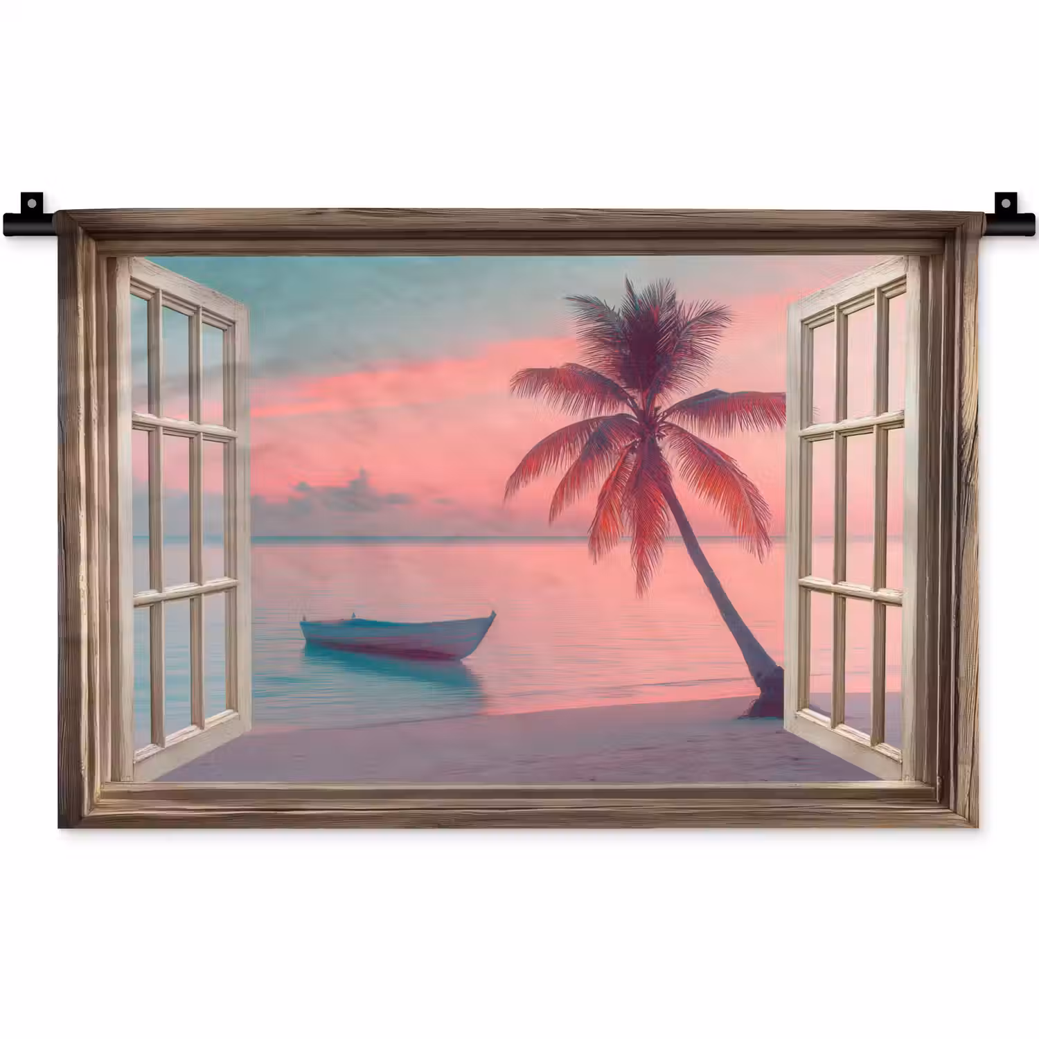 Doorkijk - Strand - Palmboom - Tropisch Wandkleed katoen klein -zz3d
