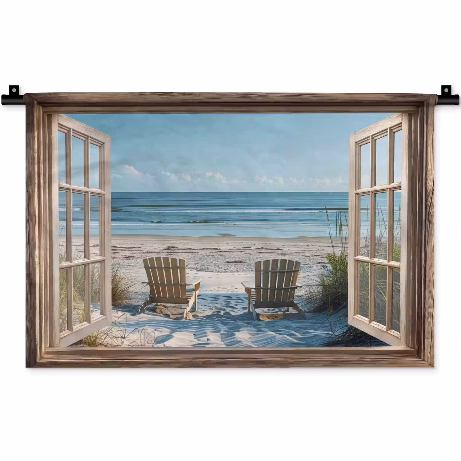 Doorkijk - Strandstoelen - Duinen - Zee - Natuur Wandkleed katoen klein -zz3d