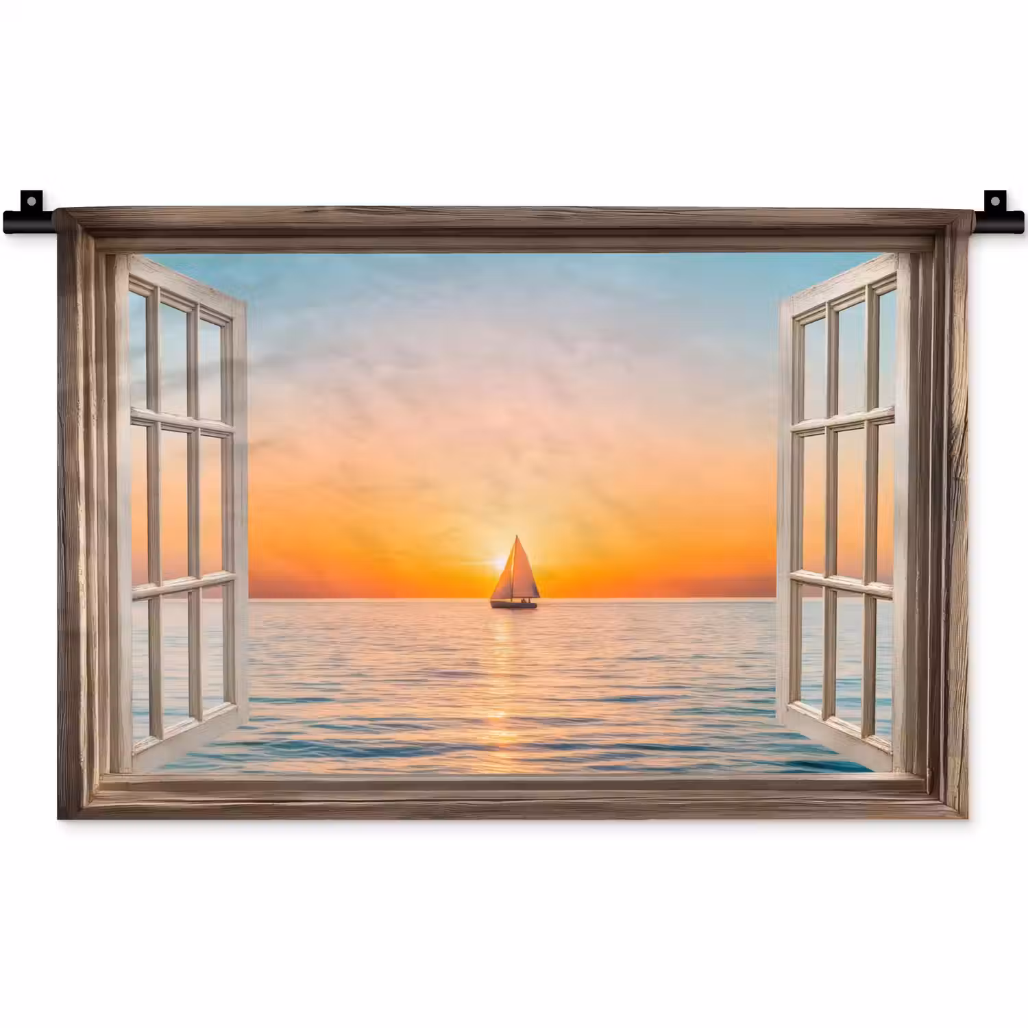 Doorkijk - Zee - Boot - Zonsondergang Wandkleed katoen klein -zz3d