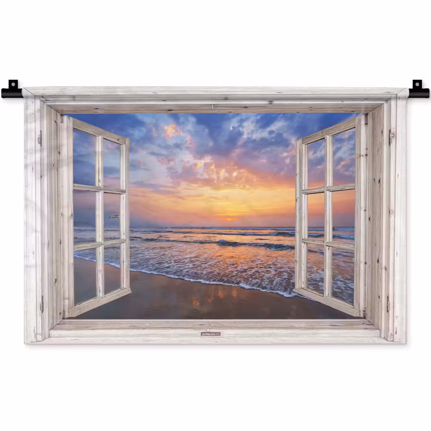 Doorkijk - Zee - Strand - Zonsondergang - Blauw Wandkleed katoen klein -zz3d