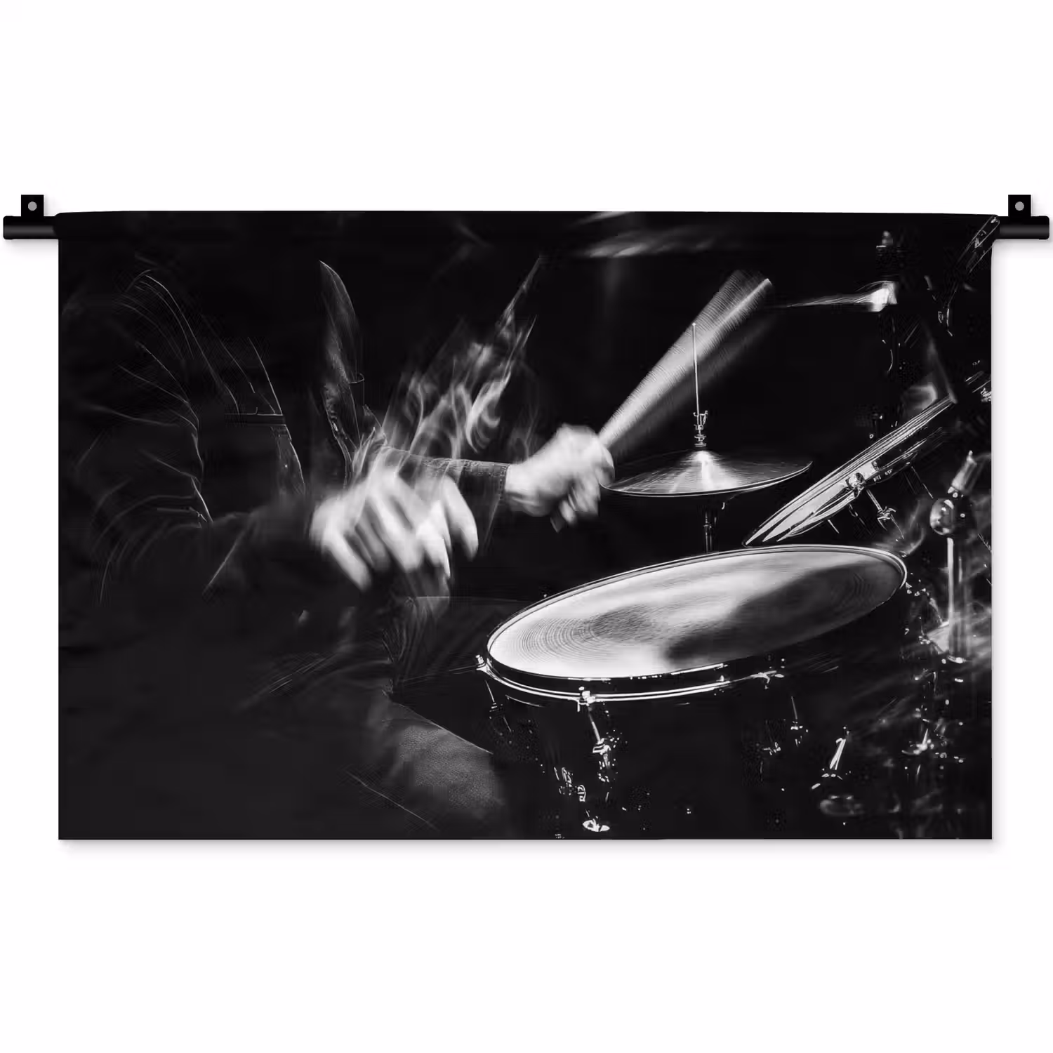 Drummer - Zwart - Drumstel Wandkleed katoen klein -zz3d