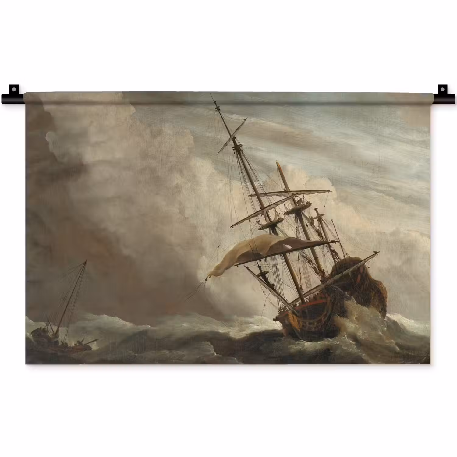 Een schip in volle zee bij vliegende storm - Schilderij van Willem van de Velde Wandkleed katoen klein -zz3d
