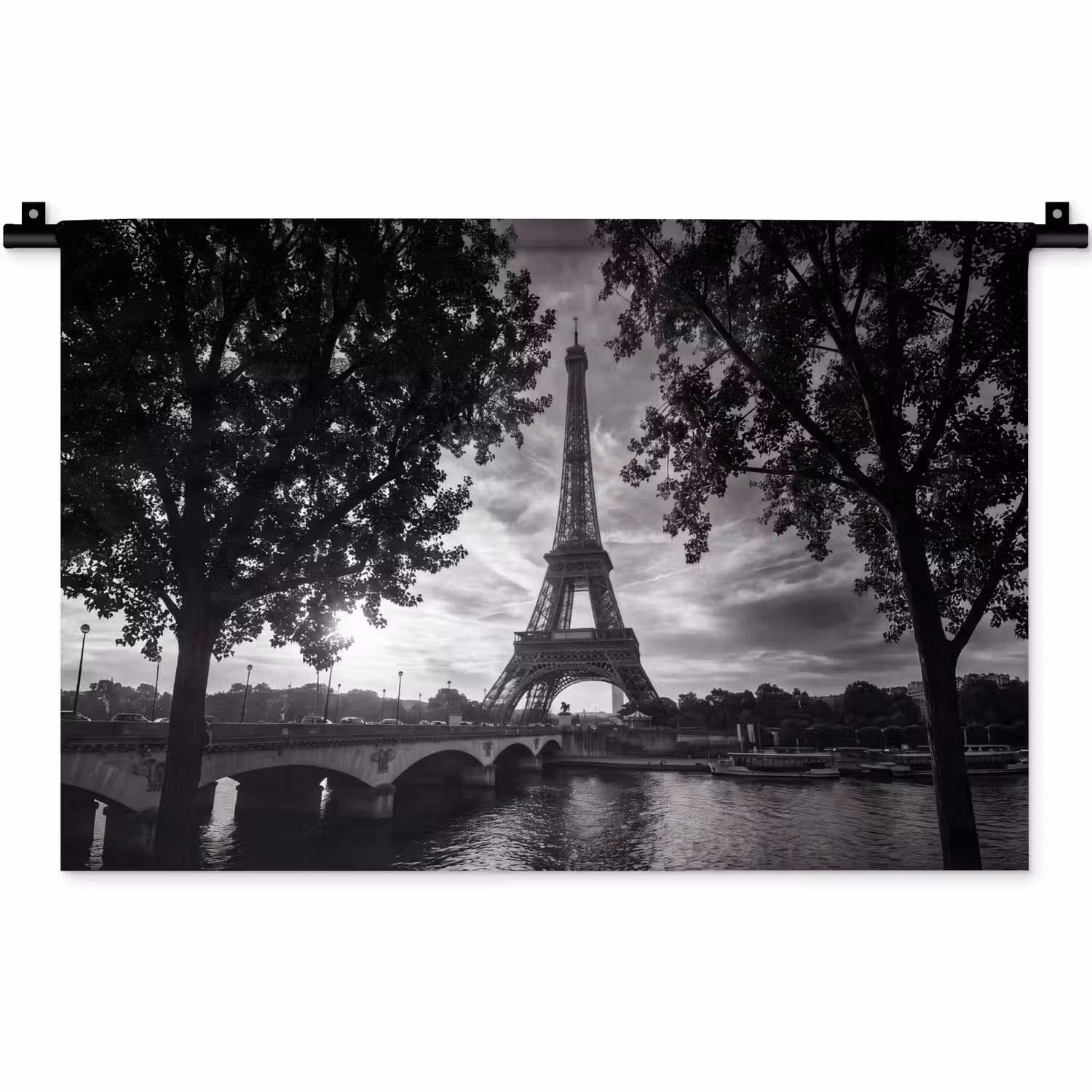 Eiffeltoren - Parijs - Rivier - Architectuur - Zwart-wit Wandkleed katoen klein -zz3d