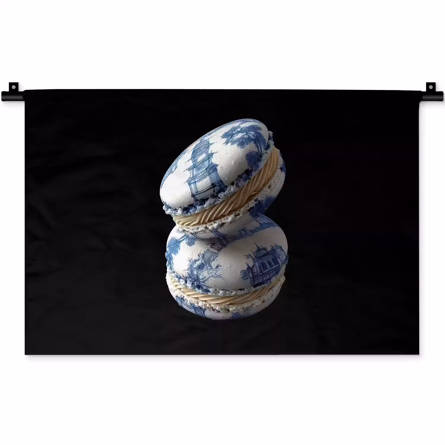 Eten - Macarons - Delfts blauw - Koekjes Wandkleed katoen klein -zz3d