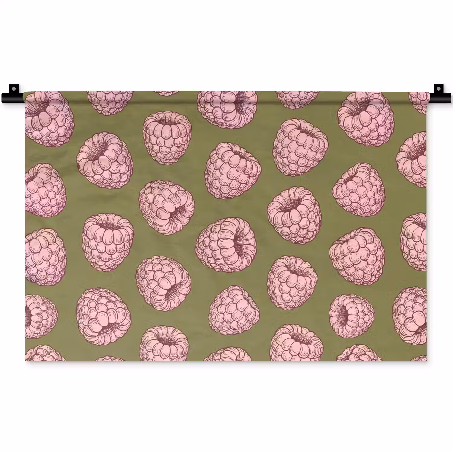 Eten - Patroon - Illustratie - Roze - Groen Wandkleed katoen klein -zz3d
