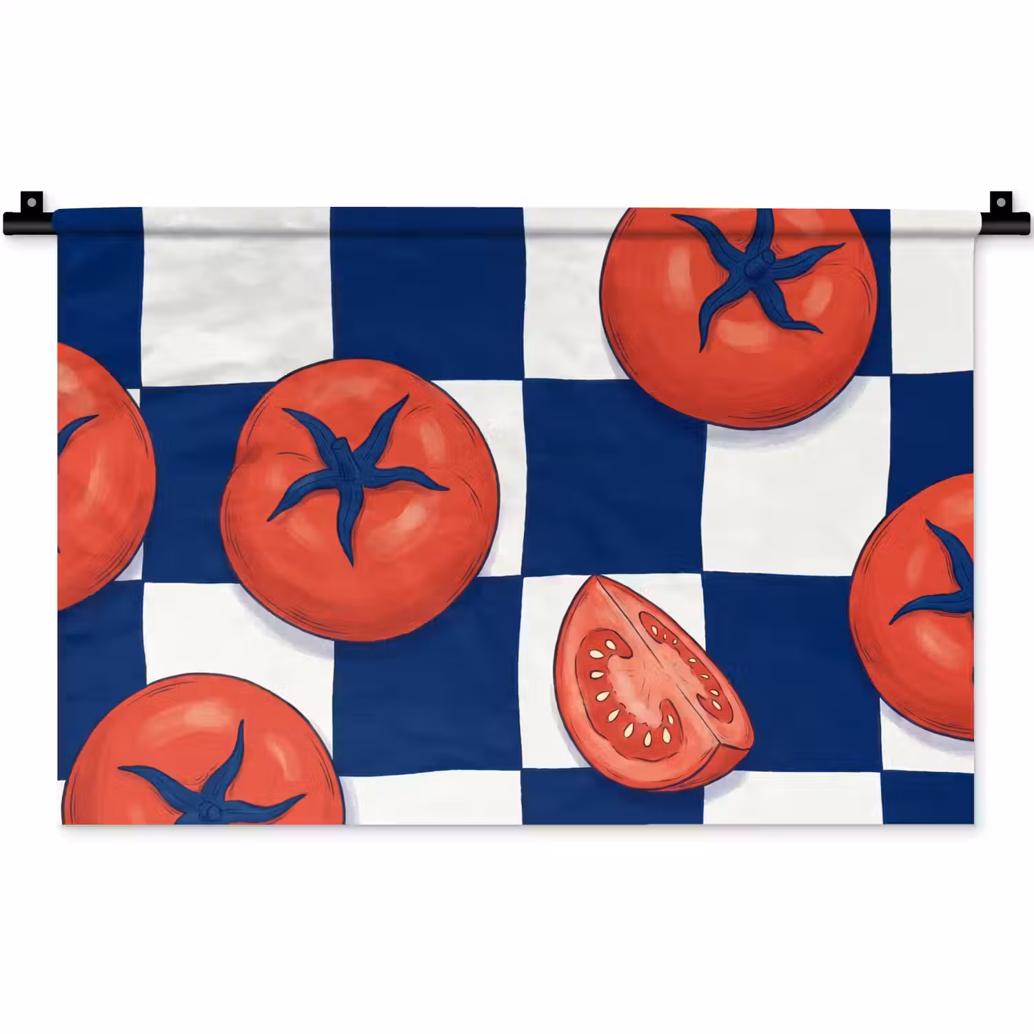 Eten - Tomaten - Keuken - Illustratie - Rood-Blauw Wandkleed katoen klein -zz3d