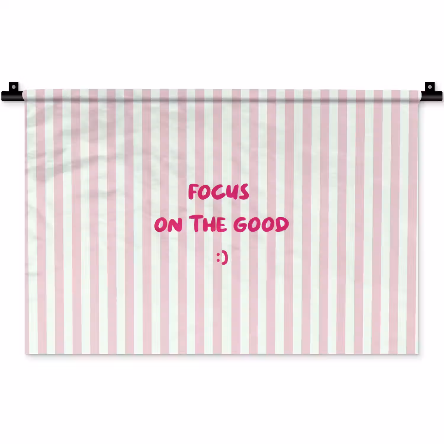 Focus on the good - Strepen - Roze - Smiley Wandkleed katoen klein -zz3d