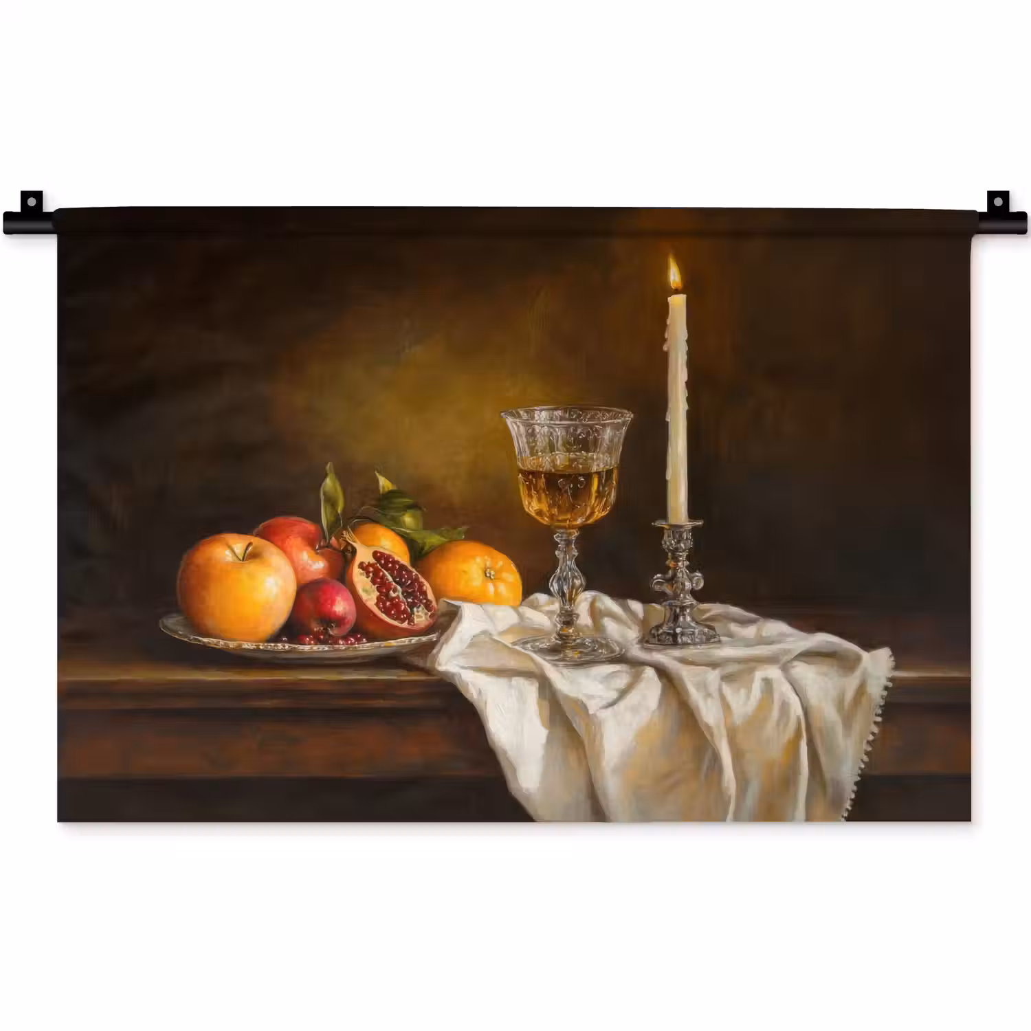 Fruit - Stilleven - Wijn - Kaars Wandkleed katoen klein -zz3d
