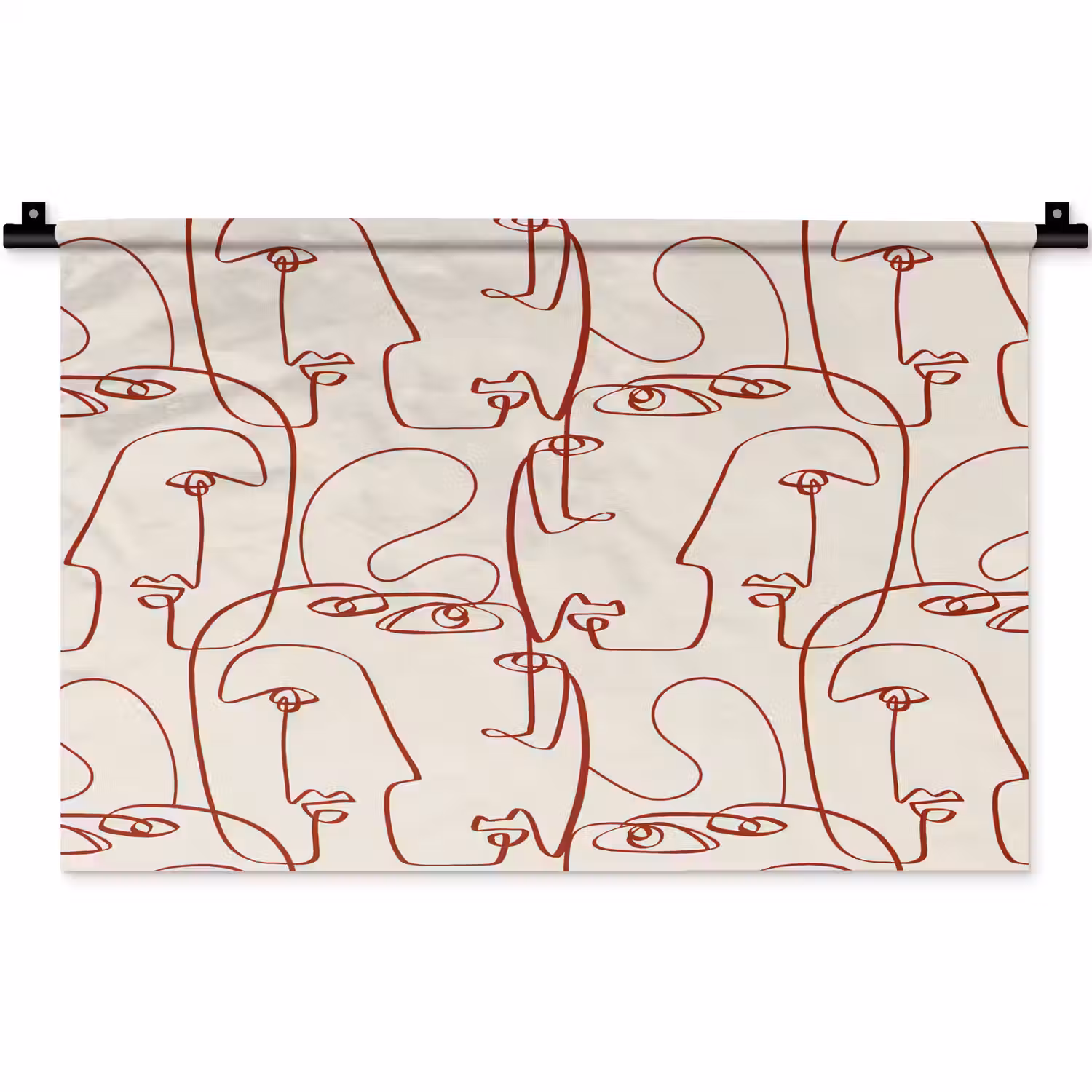 Gezichten - Abstract - Rood - Beige Wandkleed katoen klein 269 -zz3d