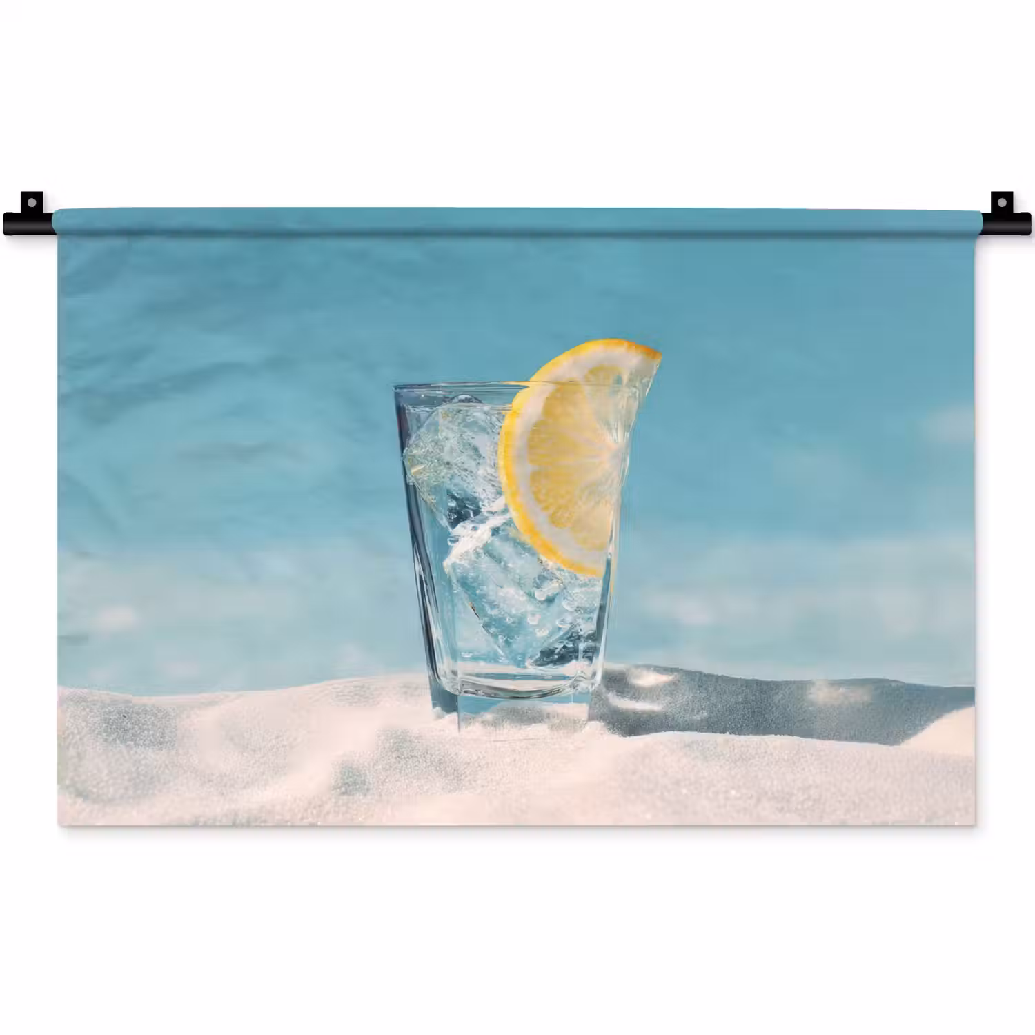 Glas - ijsblokjes - Citroen Wandkleed katoen klein -zz3d
