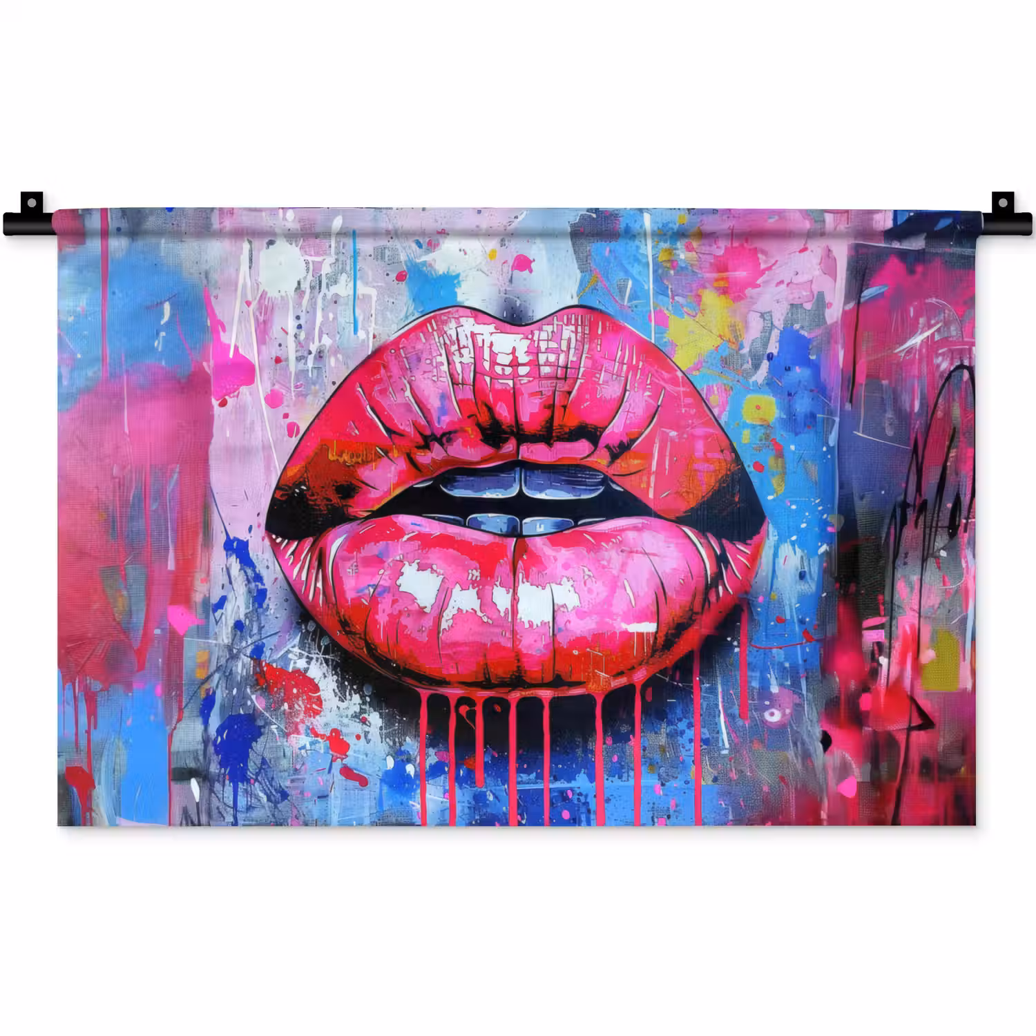 Graffiti - Lippen - Felroze - Geschilderd Wandkleed katoen klein -zz3d
