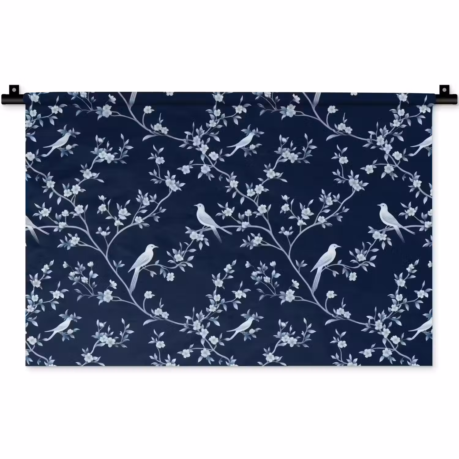 Grafisch - Bloesemtak - Blauw Wandkleed katoen klein 269 -zz3d