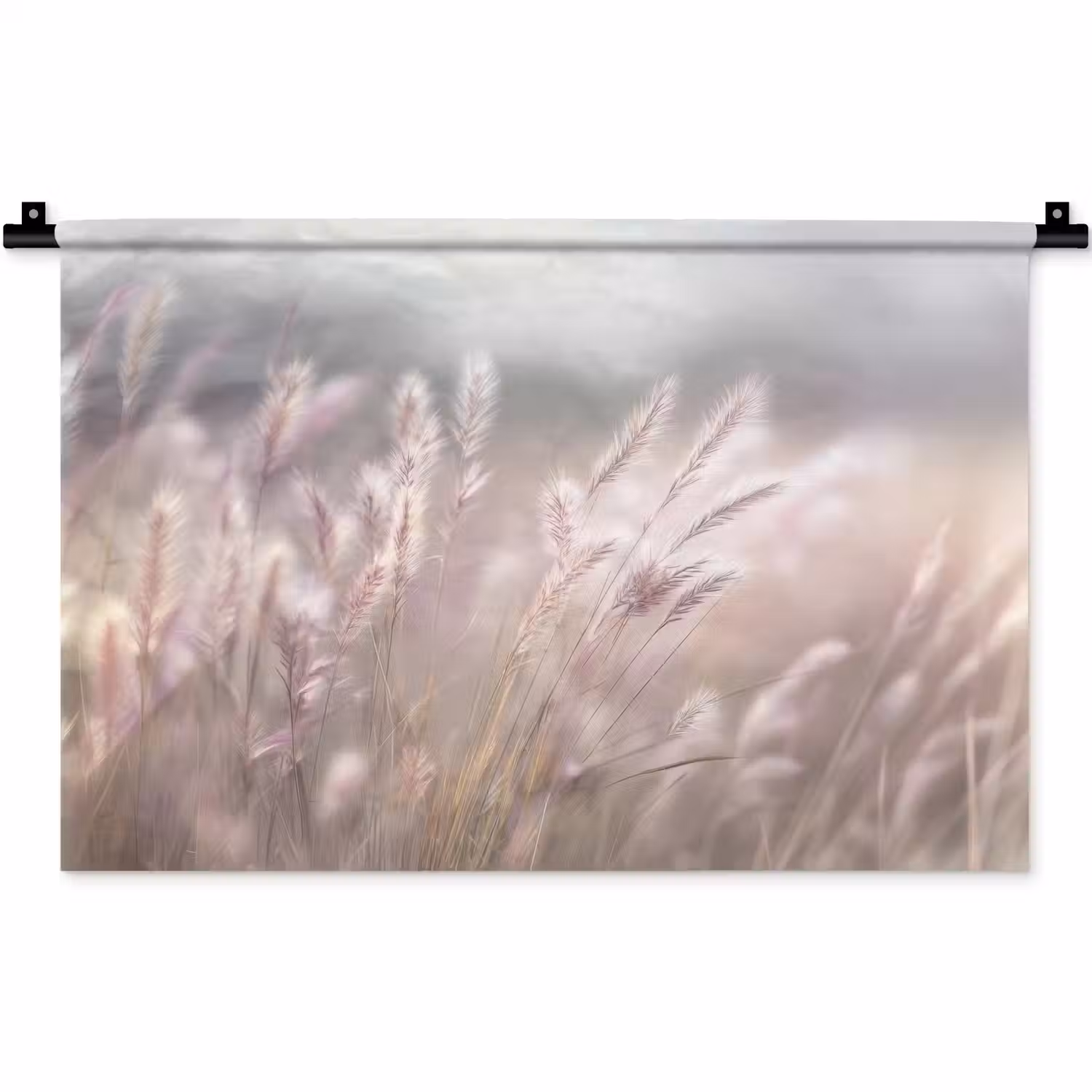 Graspluimen - Wind - Beige - Mistig Wandkleed katoen klein -zz3d
