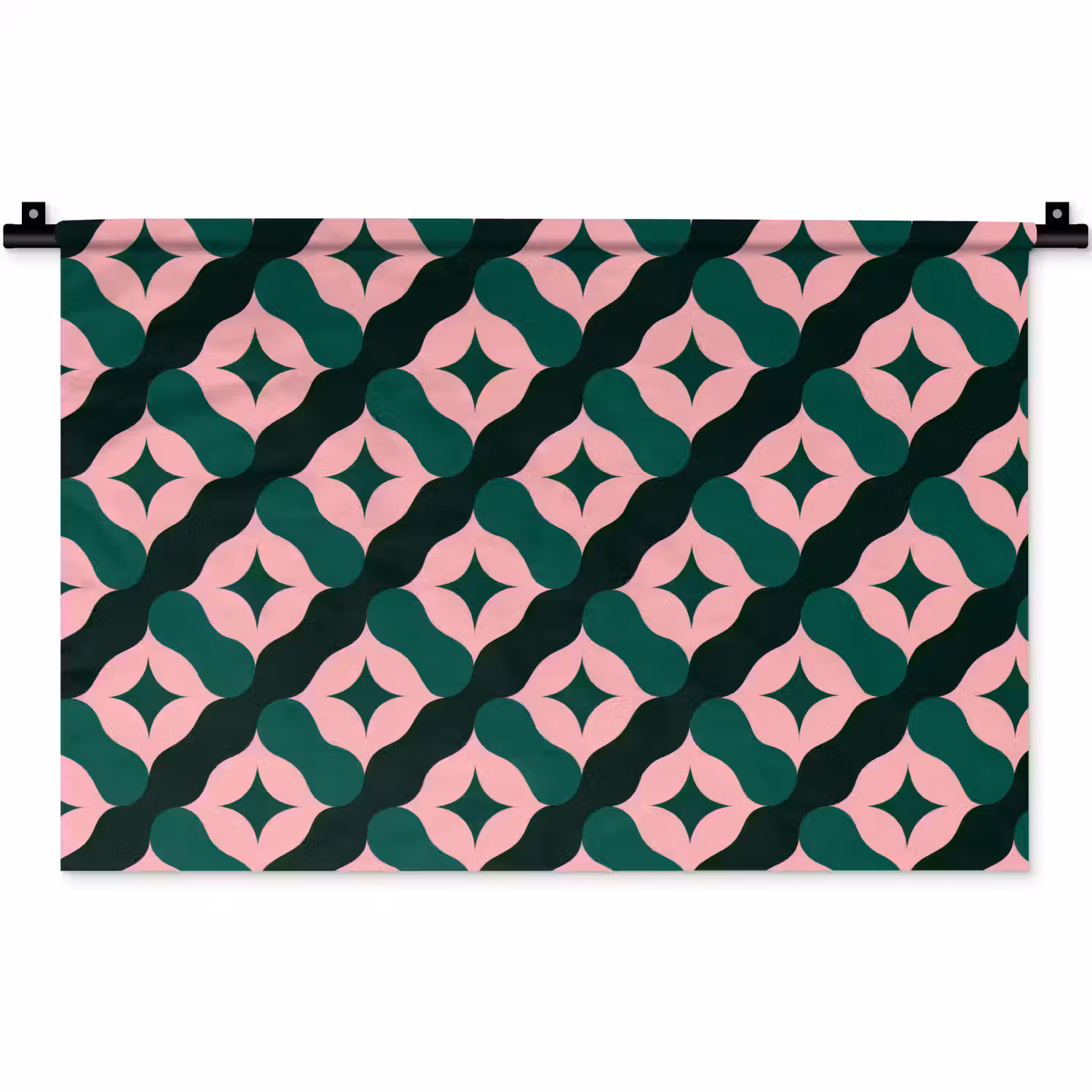 Groen - Roze - Retro - Sterren Wandkleed katoen klein 269 -zz3d