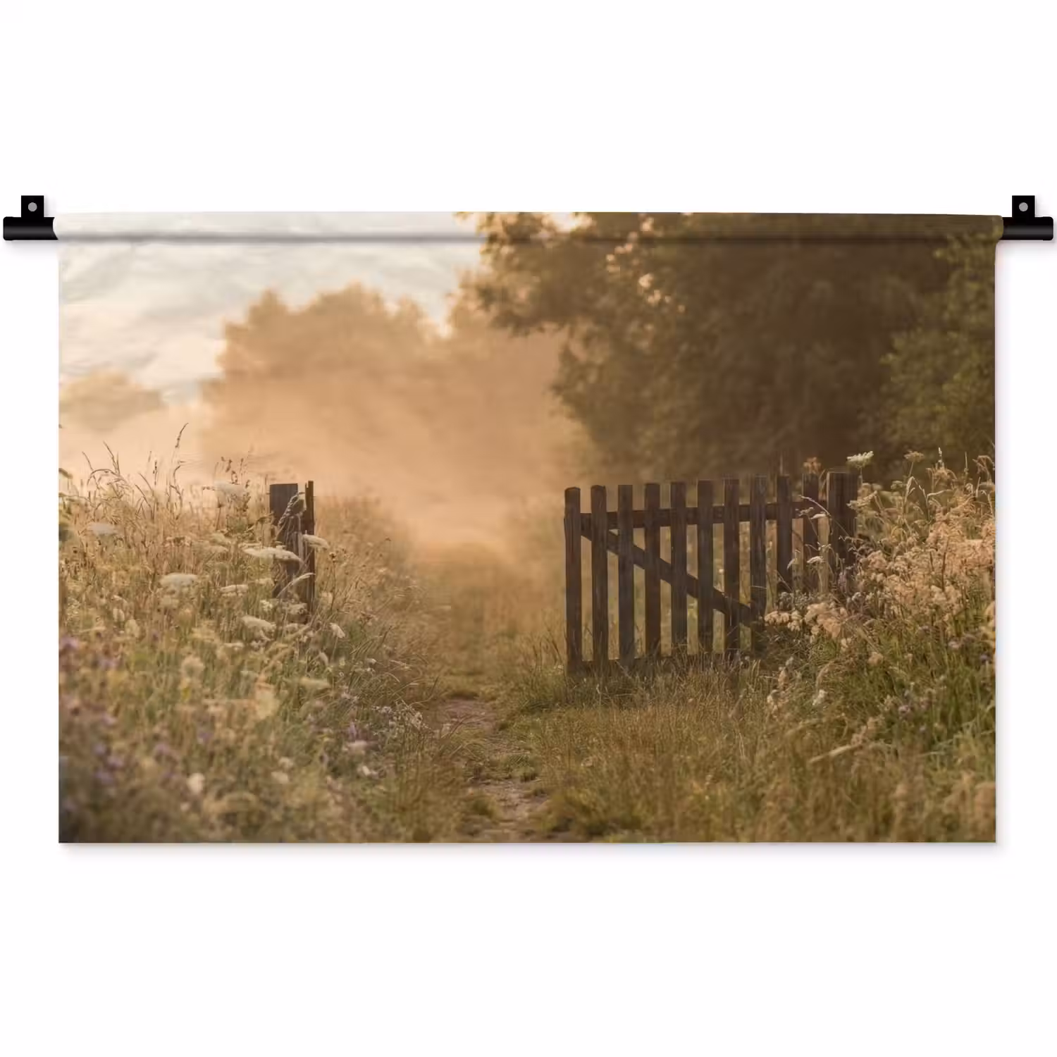 Hek - Natuur - Mist - Veld Wandkleed katoen klein -zz3d