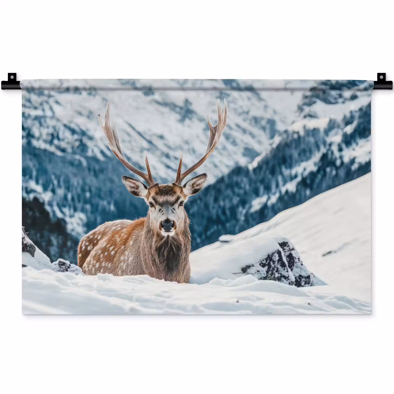 Hert - Landschap - Winter - Natuur - Dieren - Bergen Wandkleed katoen klein -zz3d