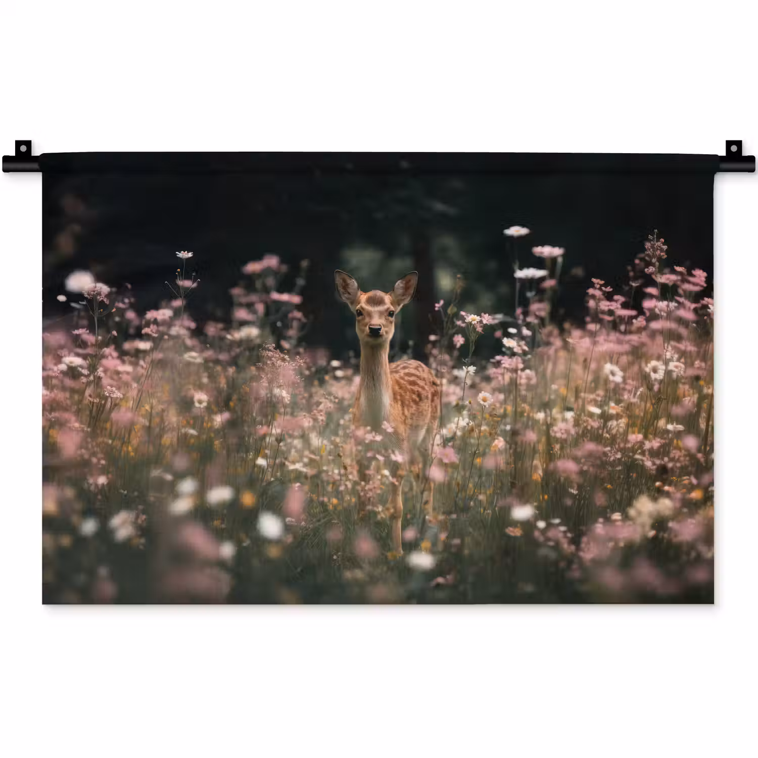 Hert - Wilde bloemen - Bos Wandkleed katoen klein -zz3d