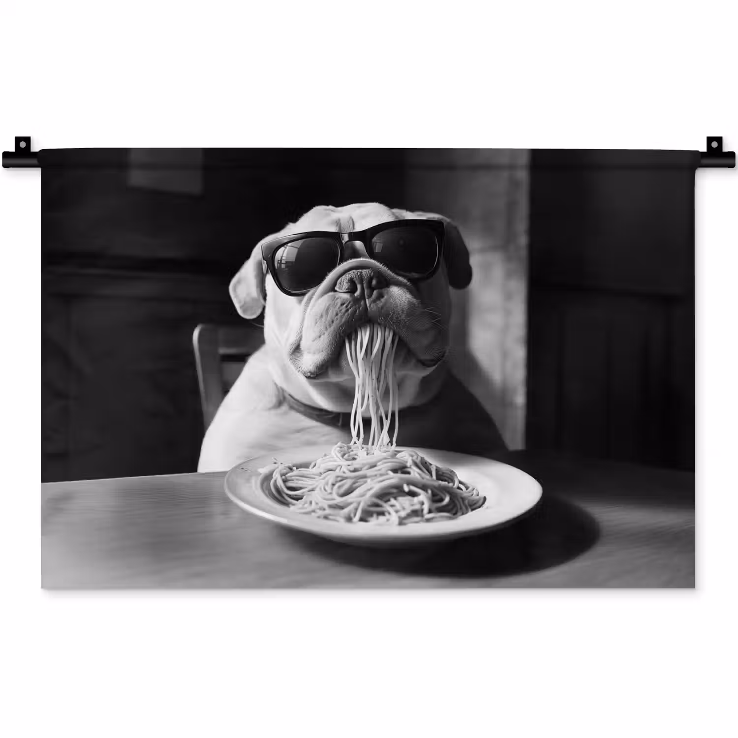 Hond - Bulldog - Pasta - Bril - Stoer - Dieren Wandkleed katoen klein -zz3d