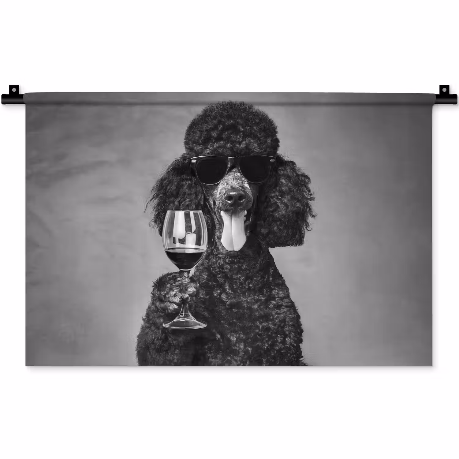 Hond - Krullen - Zonnebril - Wijn Wandkleed katoen klein -zz3d