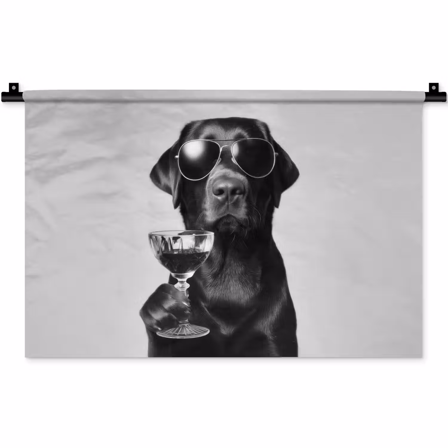 Hond - Zwart - Wijnglas - Zonnebril Wandkleed katoen klein -zz3d