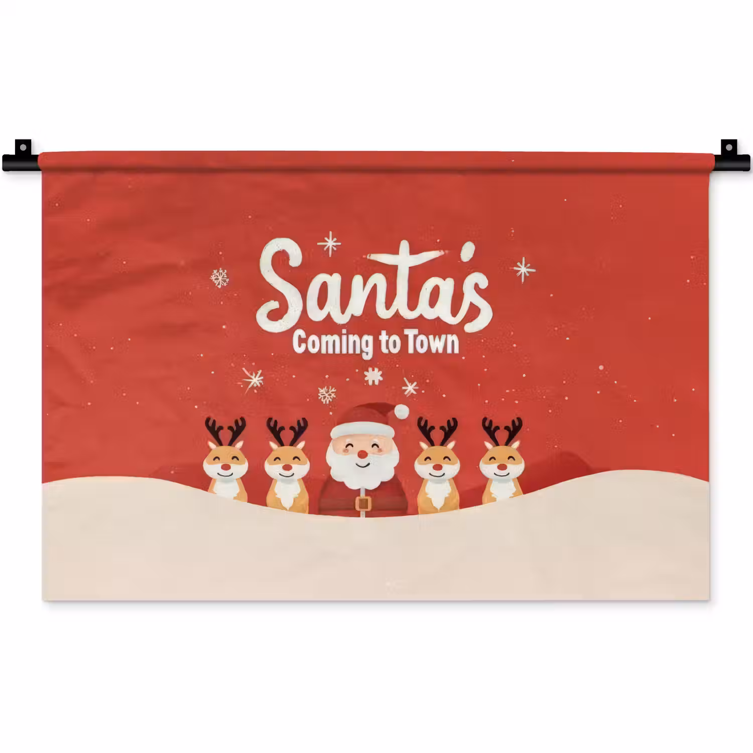 Illustratie - Kerstman - Rendieren - Rood Wandkleed katoen klein -zz3d