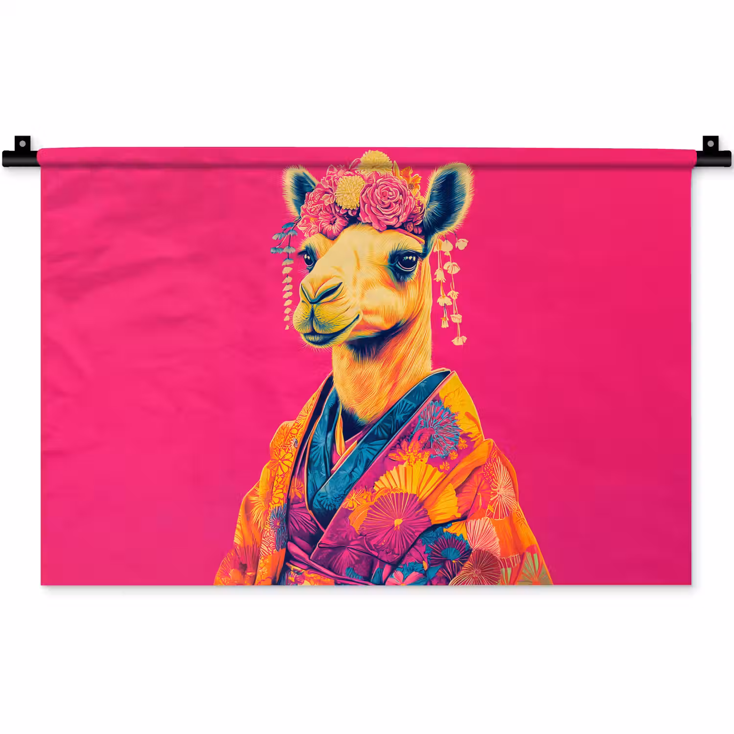 Kameel - Bloemen - Kimono - Waaiers Wandkleed katoen klein -zz3d