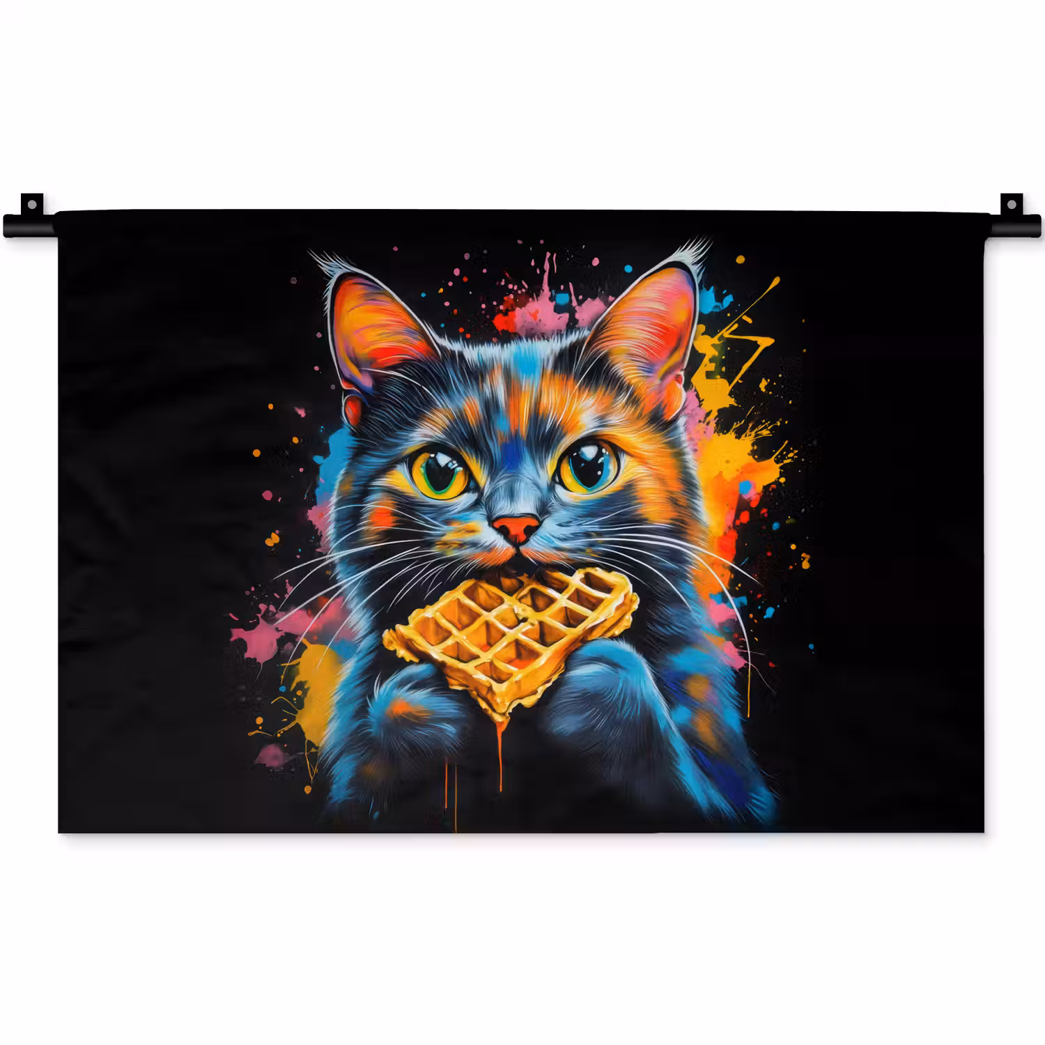Kat - Graffiti - Kleurrijk - Wafel - Eten Wandkleed katoen klein -zz3d