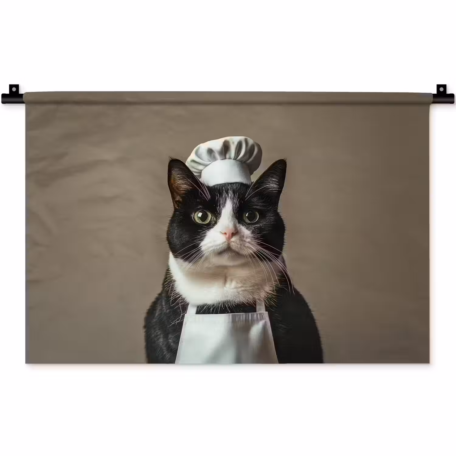 Kat - Kokskleding - Zwart - Wit Wandkleed katoen klein -zz3d