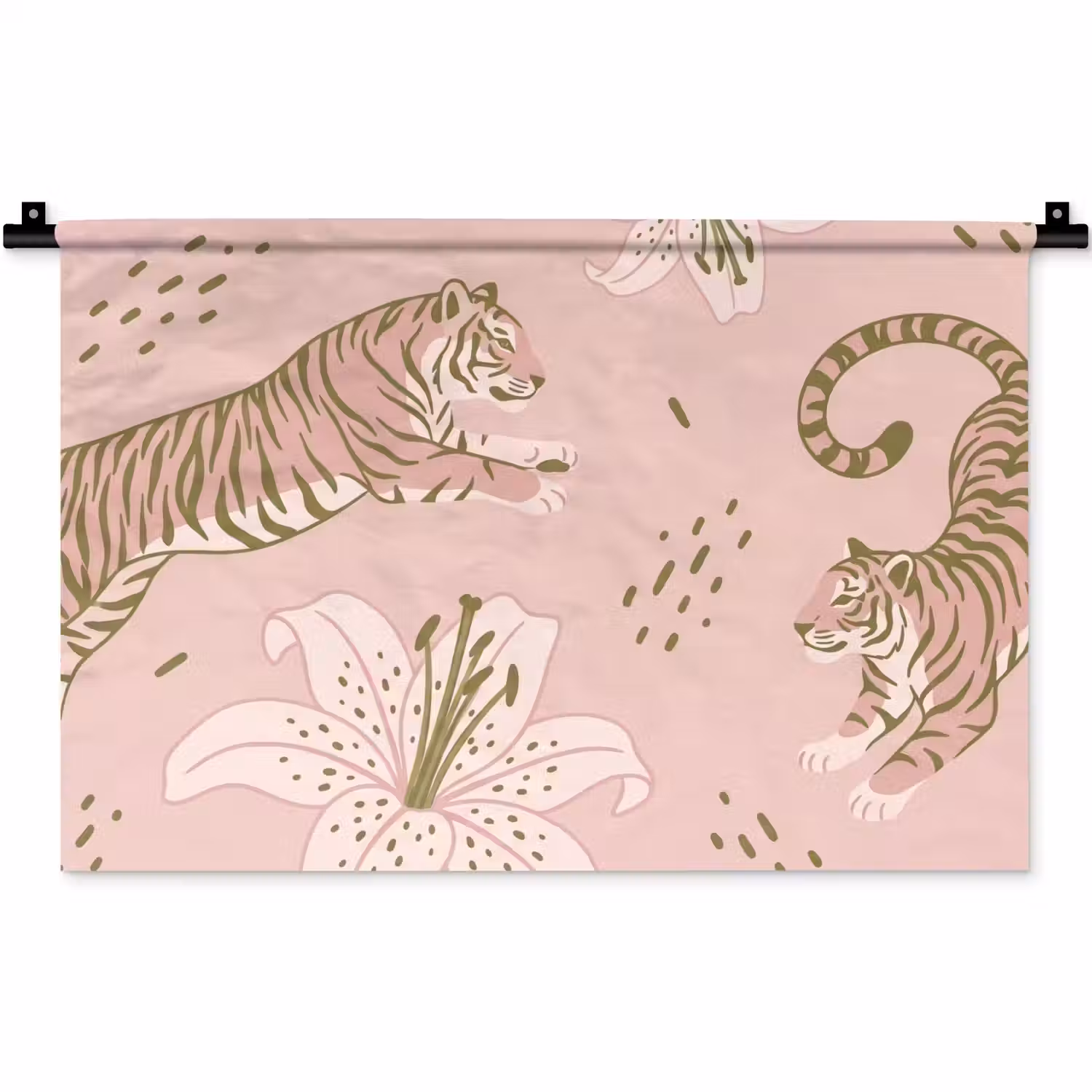 Kat - Springend - Bloemen - Abstract - Roze Wandkleed katoen klein -zz3d