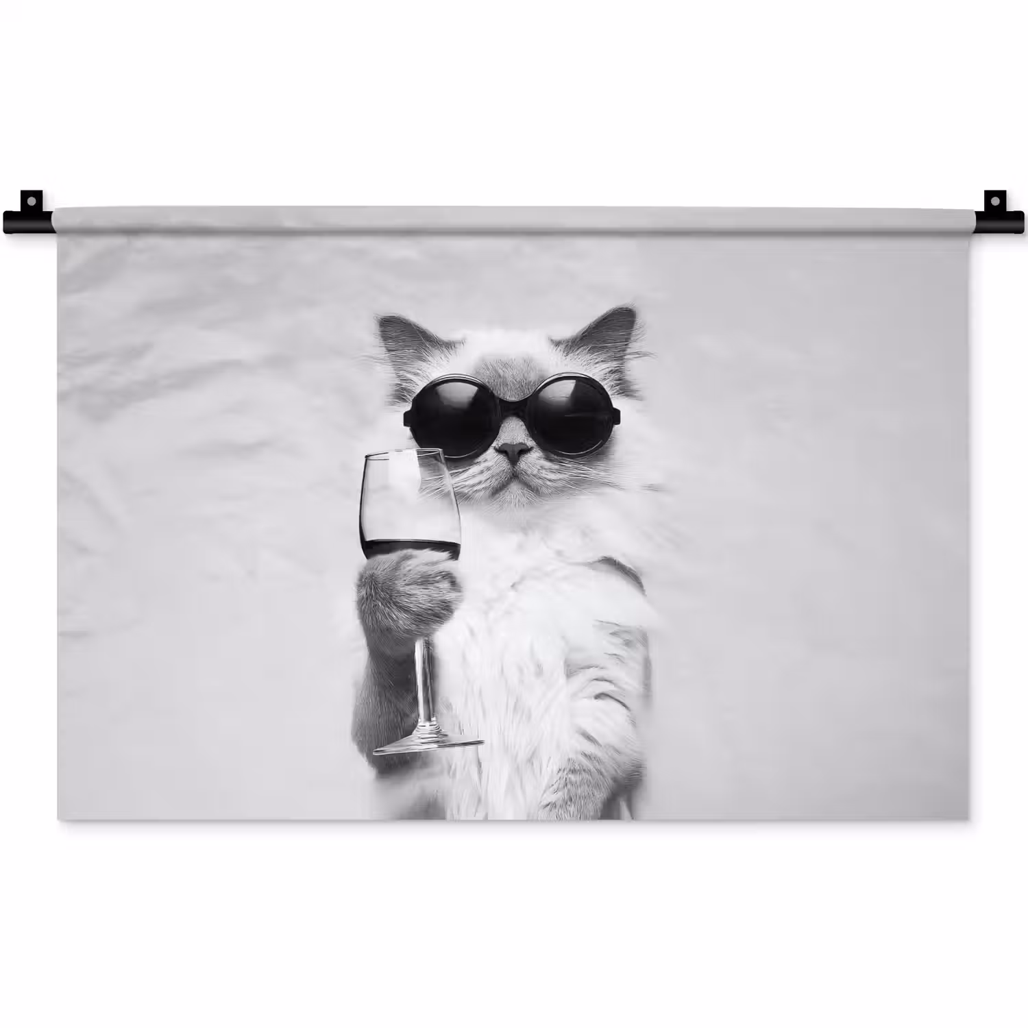 Kat - Zonnebril - Wijnglas - Langharig Wandkleed katoen klein -zz3d