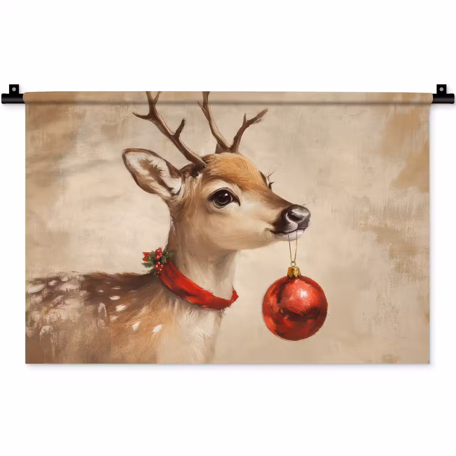 Kerst - Hert - Gewei - Kerstbal - Rendier Wandkleed katoen klein -zz3d
