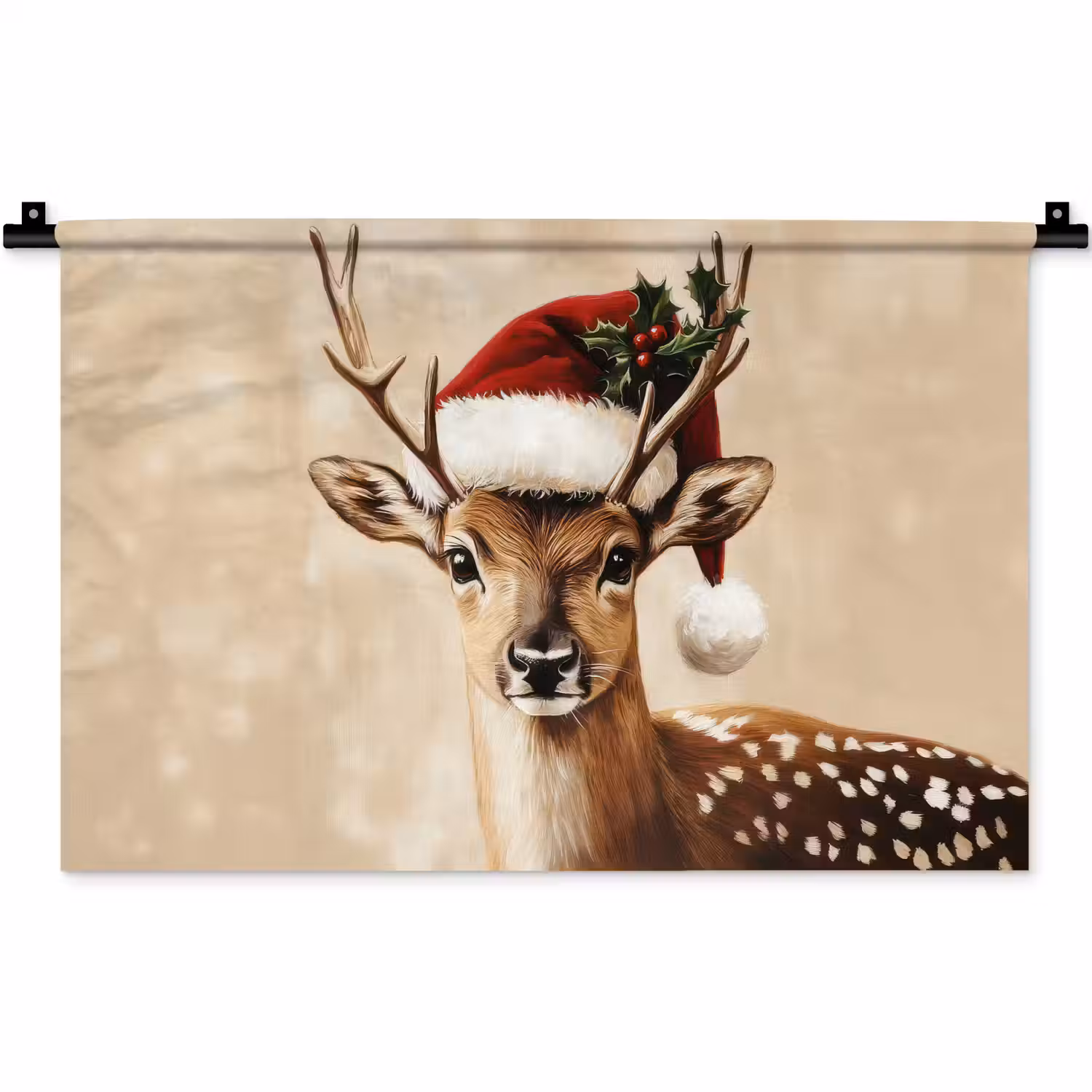 Kerst - Hert - Gewei - Rood Wandkleed katoen klein -zz3d