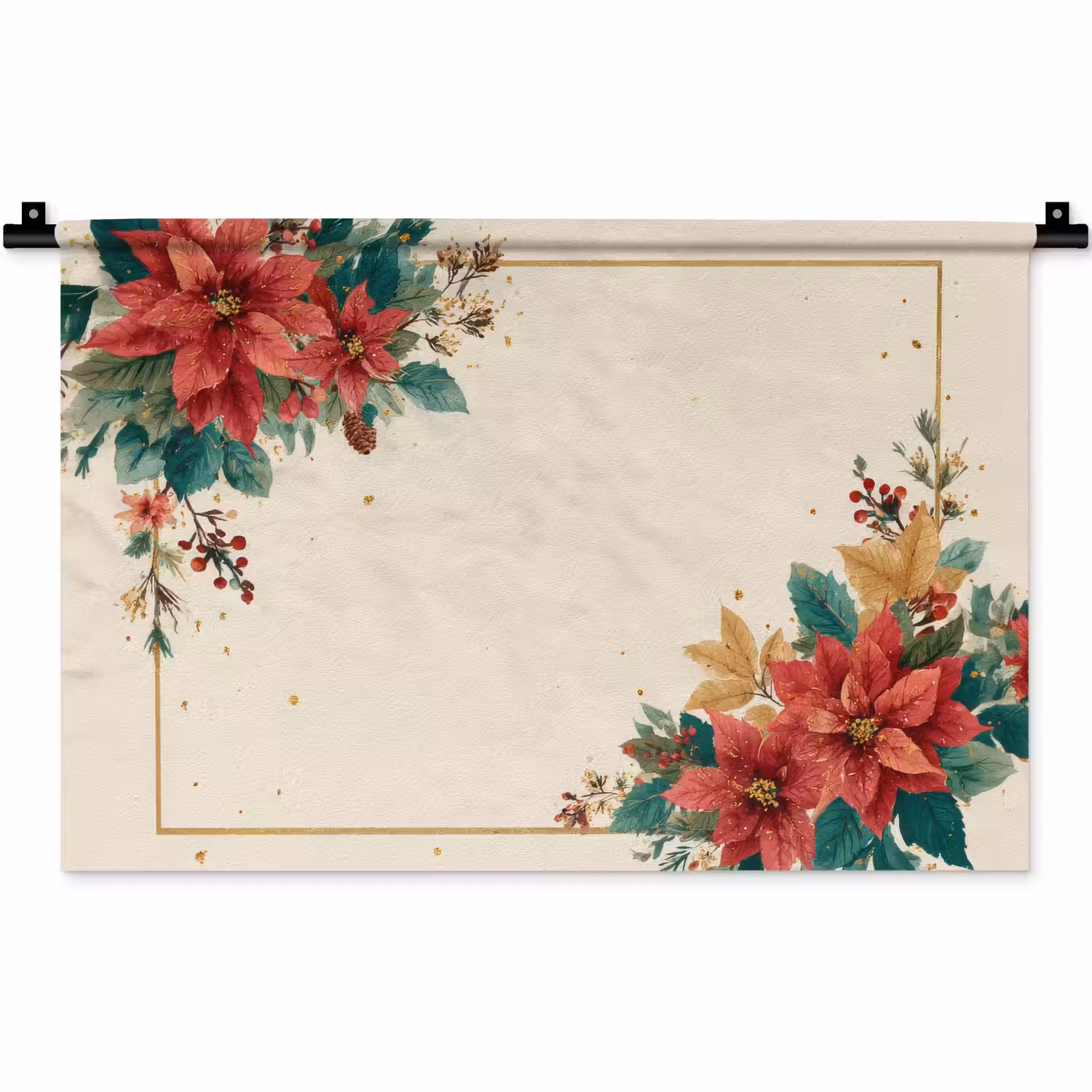Kerst - Poinsettia - Omlijsting - Kleurrijk Wandkleed katoen klein -zz3d