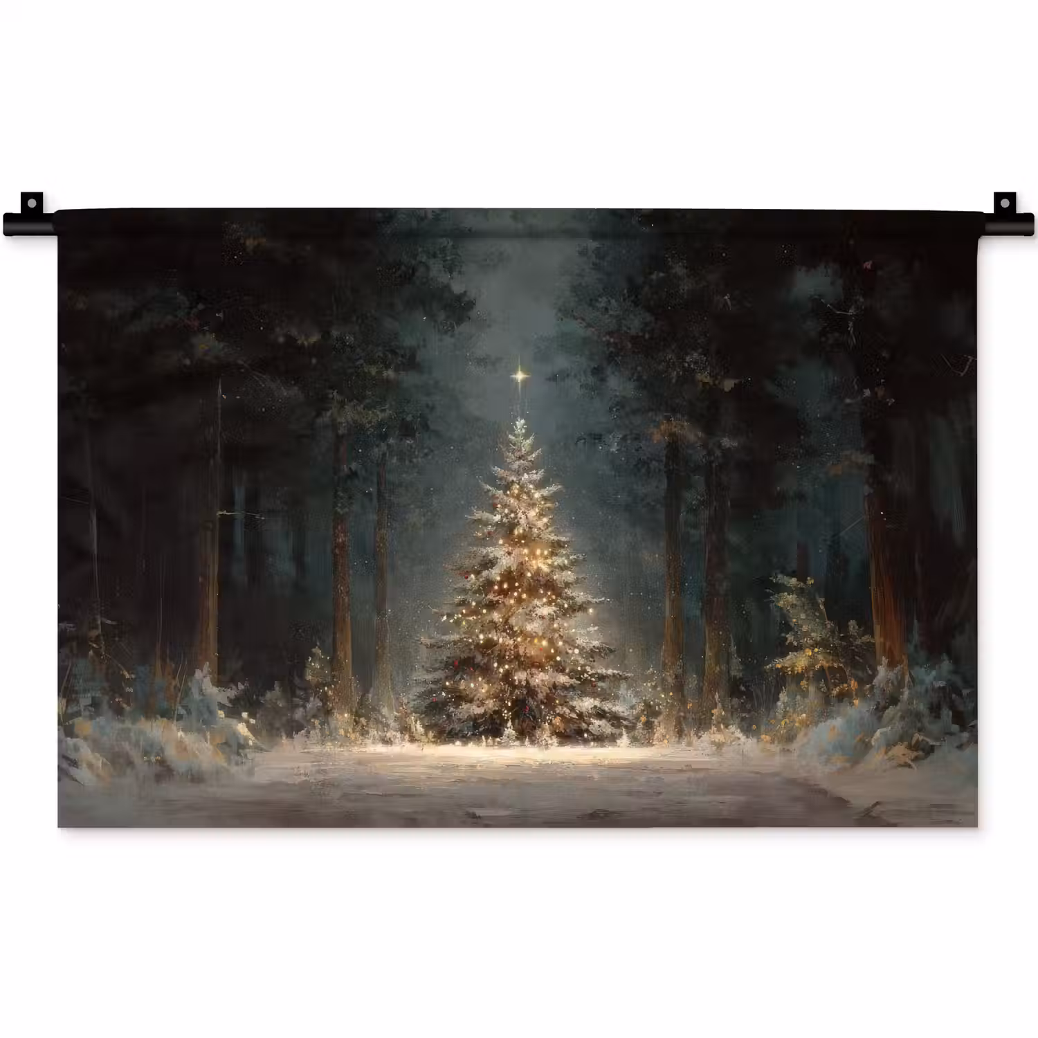 Kerstboom - Bos - Sneeuw - meerkleurig Wandkleed katoen klein -zz3d