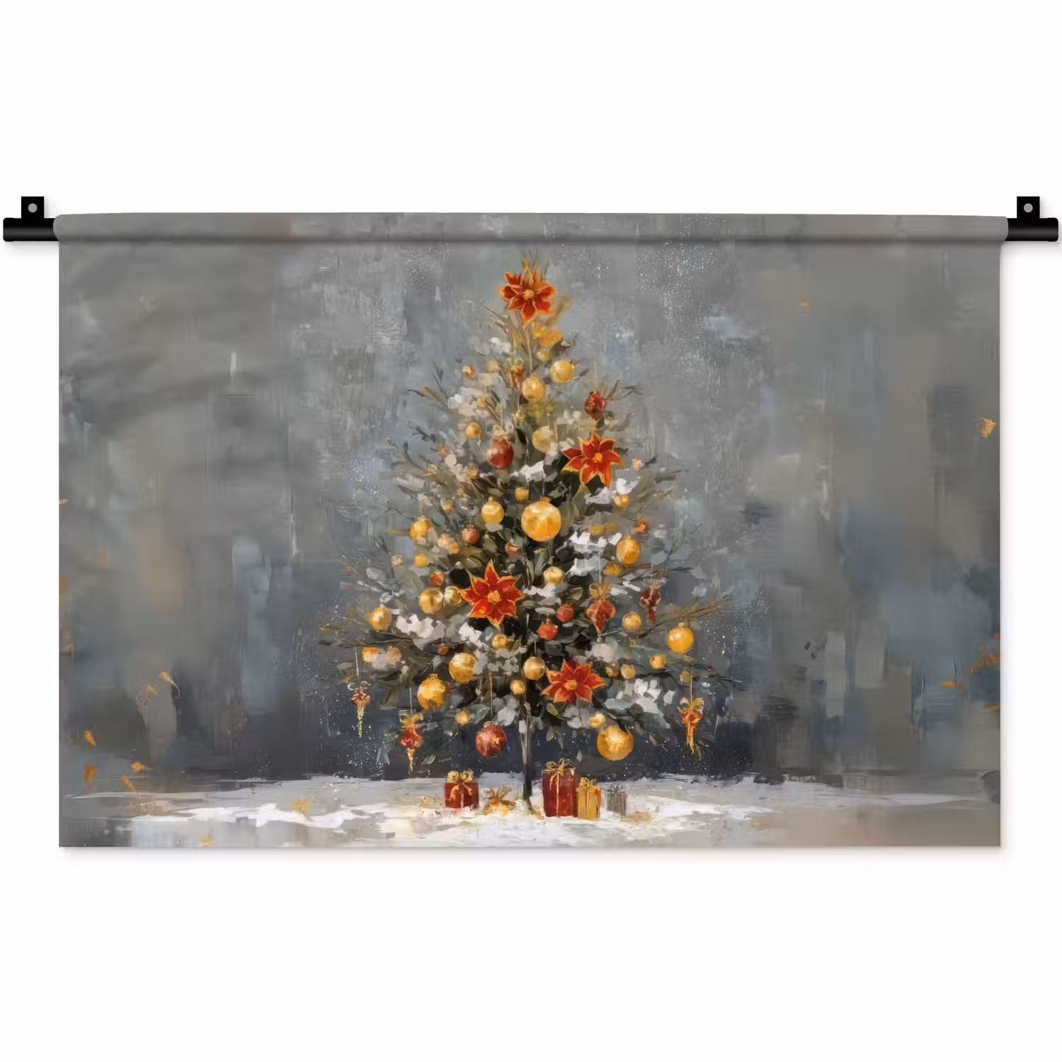 Kerstboom - Cadeaus - Rood - Goud Wandkleed katoen klein -zz3d