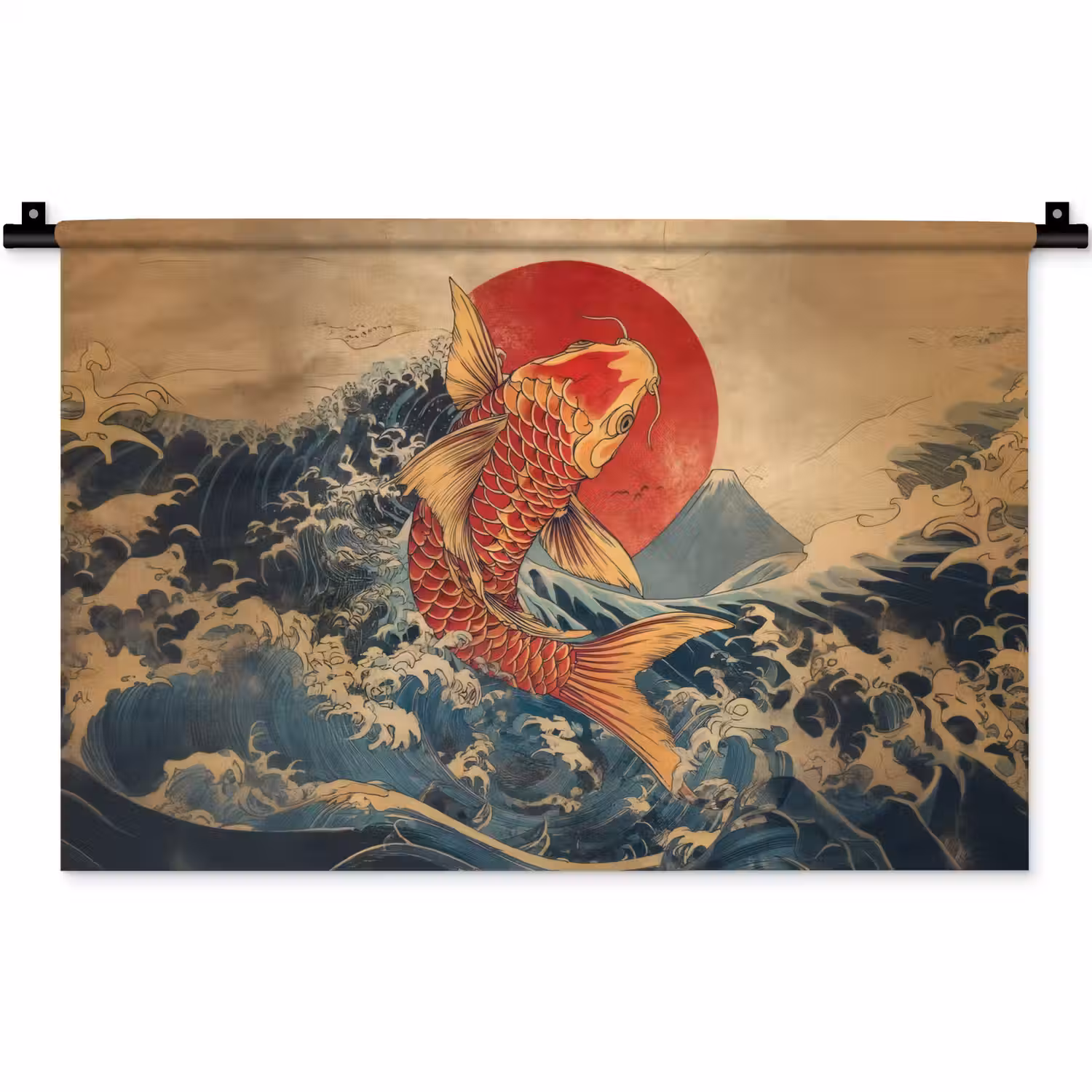 Koi - Zee - Golven - Zon Wandkleed katoen klein -zz3d