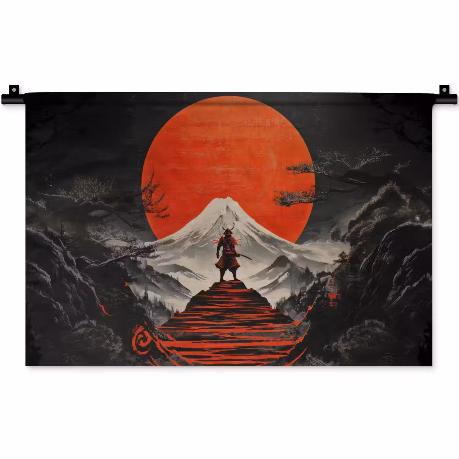Krijger - Rode trappen - Zon - Berg Wandkleed katoen klein -zz3d