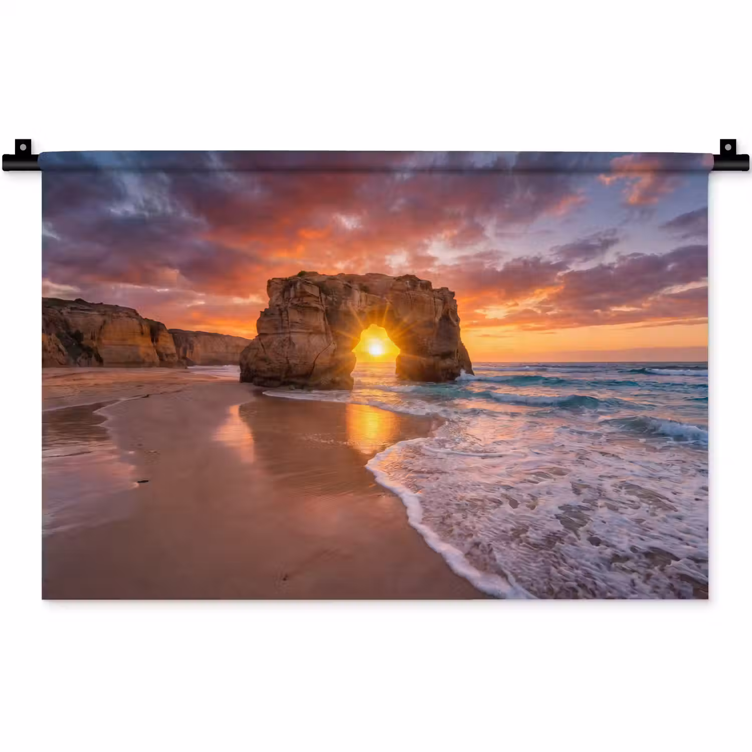Kust - Rots - Zonsondergang - Zee - Natuur Wandkleed katoen klein -zz3d
