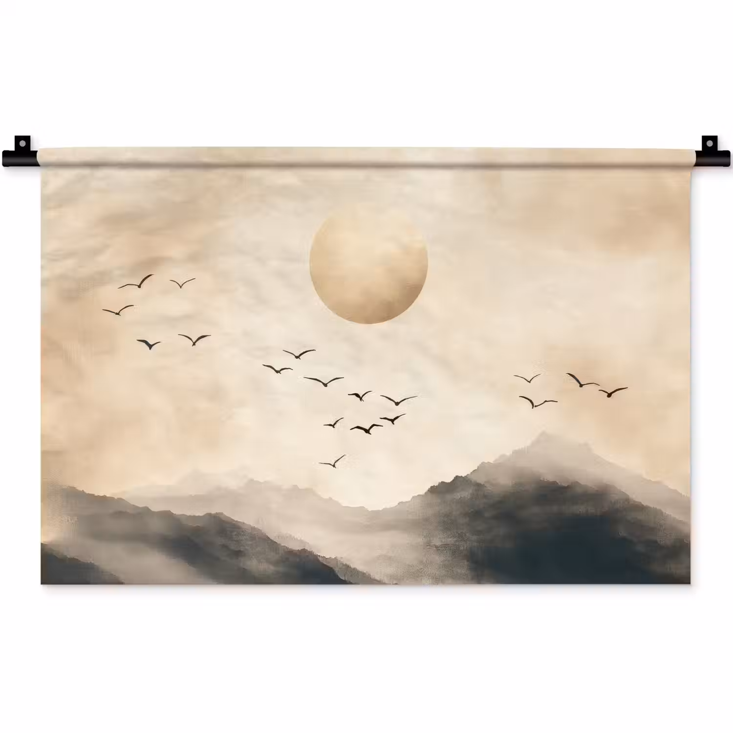 Landschap - Japandi - vogel Wandkleed katoen klein -zz3d