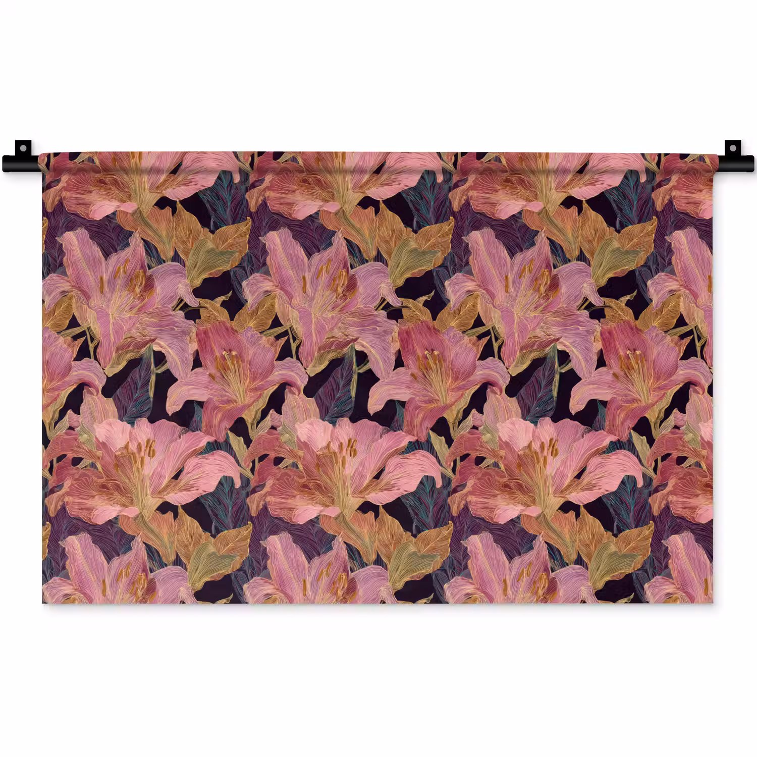 Lelies - Patroon - Roze - Goud Wandkleed katoen klein 269 -zz3d