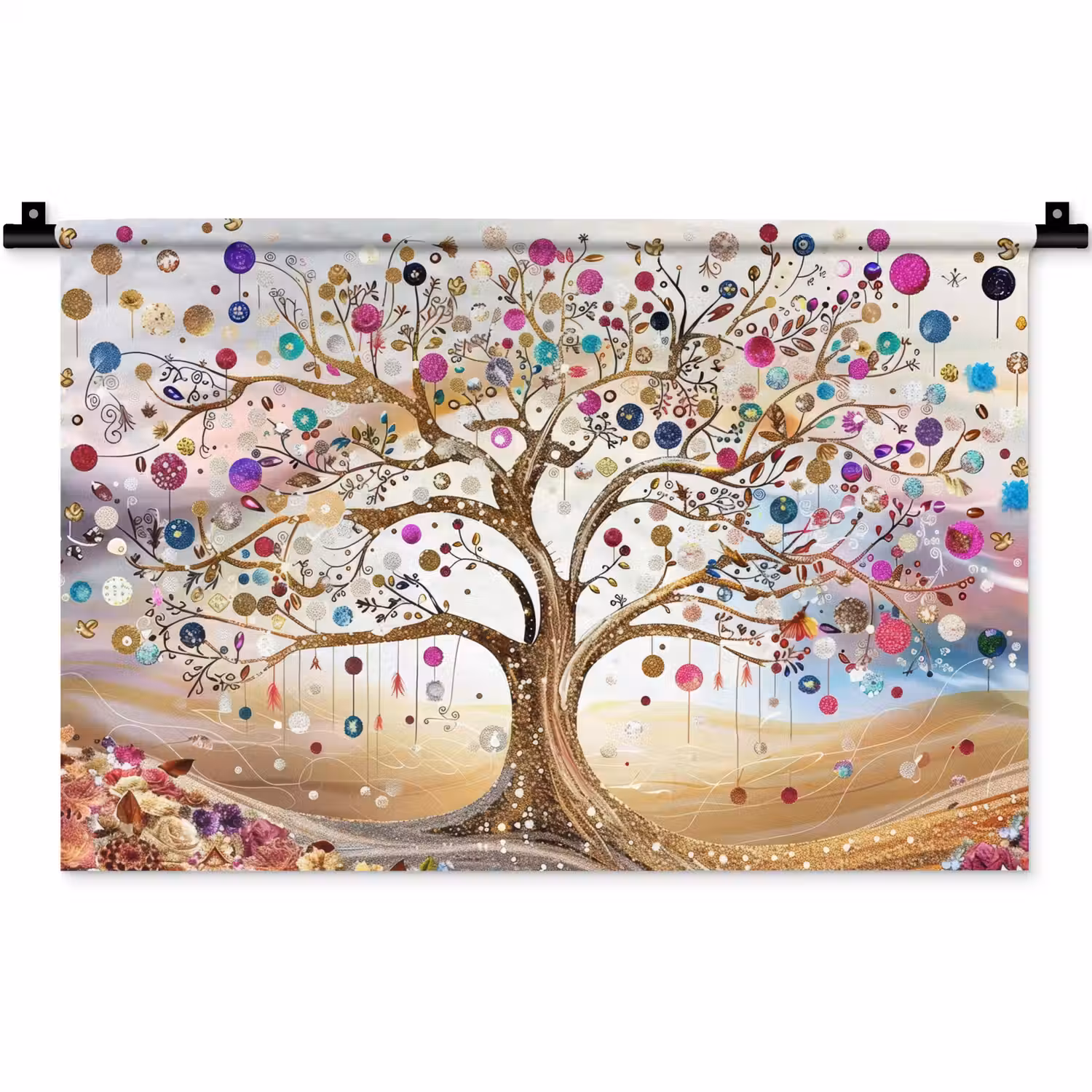 Levensboom - Goud - Kleurrijk - Abstract - Aesthetic Wandkleed katoen klein -zz3d