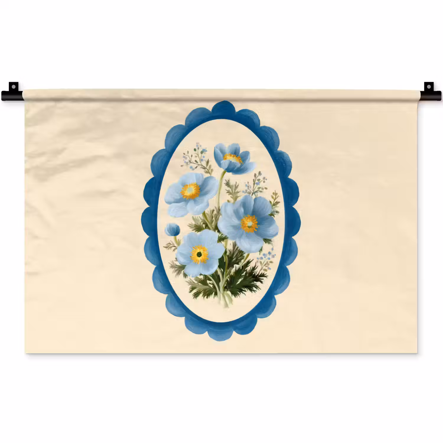 Lijst - Bloemen - Lichtblauw - Illustratie Wandkleed katoen klein -zz3d