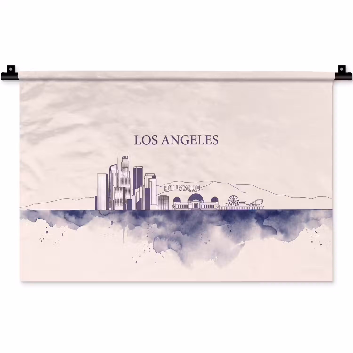 Los Angeles - Skyline - Architectuur - Aquarel - Blauw Wandkleed katoen klein -zz3d
